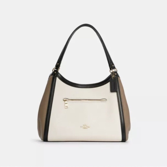 Coach Handbags - Coach Pebbled Leather Kristy Shoulder Bag Purse Satchel Black Chalk Taupe - NEW